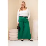 Spodnie damskie Plus Size wiskozowe z szeroką nogawką i paskiem zielone-2