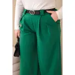 Spodnie damskie Plus Size wiskozowe z szeroką nogawką i paskiem zielone-4