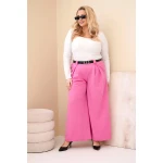 Spodnie damskie Plus Size wiskozowe z szeroką nogawką i paskiem różowe-2