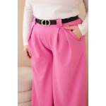 Spodnie damskie Plus Size wiskozowe z szeroką nogawką i paskiem różowe-3