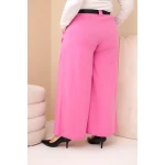 Spodnie damskie Plus Size wiskozowe z szeroką nogawką i paskiem różowe-4