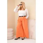 Spodnie damskie Plus Size wiskozowe z szeroką nogawką i paskiem morelowe-2