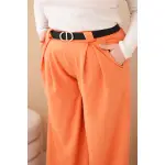Spodnie damskie Plus Size wiskozowe z szeroką nogawką i paskiem morelowe-4