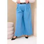 Spodnie damskie Plus Size wiskozowe z szeroką nogawką i paskiem niebieskie-1