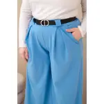 Spodnie damskie Plus Size wiskozowe z szeroką nogawką i paskiem niebieskie-4
