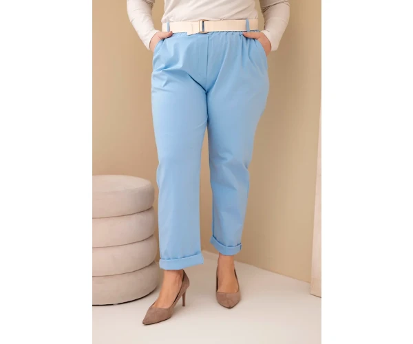 Spodnie damskie bawełniane Plus Size z paskiem niebieskie-1