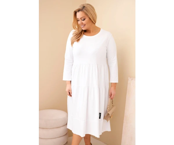 Sukienka damska bawełniana Plus Size z falbanami i podwiniętym rękawem biała-1