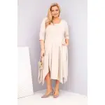 Sukienka damska bawełniana Plus Size z asymetrycznym dołem beżowa-1
