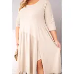 Sukienka damska bawełniana Plus Size z asymetrycznym dołem beżowa-4