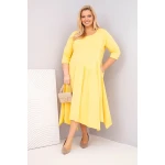 Sukienka damska bawełniana Plus Size z asymetrycznym dołem żółta-1