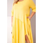 Sukienka damska bawełniana Plus Size z asymetrycznym dołem żółta-4