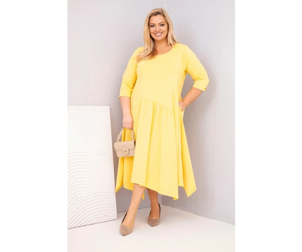 Sukienka damska bawełniana Plus Size z asymetrycznym dołem żółta-1