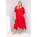 Sukienka damska bawełniana Plus Size z asymetrycznym dołem czerwona-1