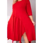 Sukienka damska bawełniana Plus Size z asymetrycznym dołem czerwona-4