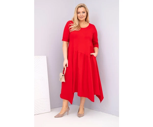 Sukienka damska bawełniana Plus Size z asymetrycznym dołem czerwona-1