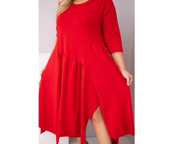 Sukienka damska bawełniana Plus Size z asymetrycznym dołem czerwona-4