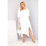 Sukienka damska bawełniana Plus Size z asymetrycznym dołem biała-1