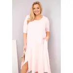 Sukienka damska bawełniana Plus Size z asymetrycznym dołem pudrowy róż-2