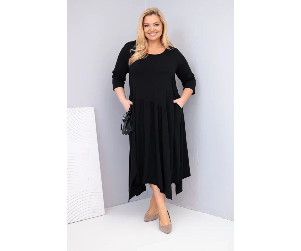 Sukienka damska bawełniana Plus Size z asymetrycznym dołem czarna-1