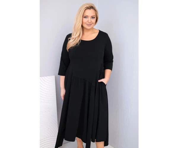 Sukienka damska bawełniana Plus Size z asymetrycznym dołem czarna-2