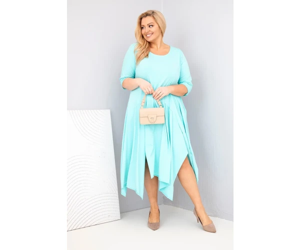 Sukienka damska bawełniana Plus Size z asymetrycznym dołem miętowa-1