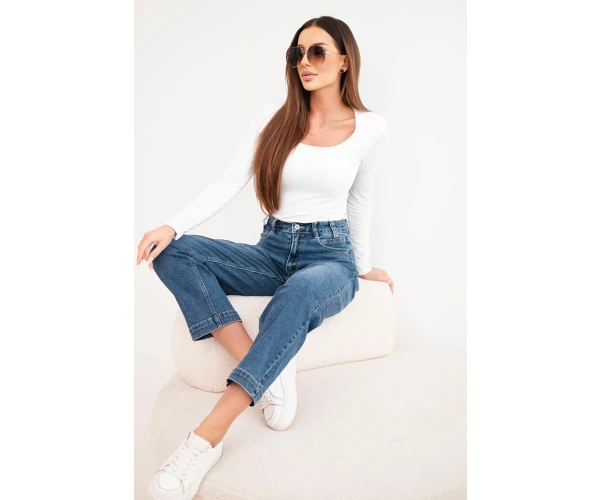 Spodnie damskie jeansowe z szeroką nogawką i wysokim stanem M.Sara-1