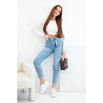 Spodnie damskie jeansowe mom fit z wysokim stanem i delikatnymi przetarciami-4