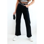 Spodnie damskie jeansowe z prostą nogawką i paskiem czarne-2