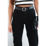 Spodnie damskie jeansowe z prostą nogawką i paskiem czarne-5