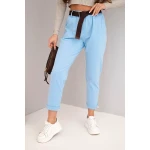 Spodnie damskie bawełniane z paskiem i podwijaną nogawką niebieskie-1