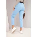 Spodnie damskie bawełniane z paskiem i podwijaną nogawką niebieskie-3