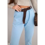 Spodnie damskie bawełniane z paskiem i podwijaną nogawką niebieskie-4