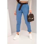 Spodnie damskie bawełniane z paskiem i podwijaną nogawką jeansowe-1