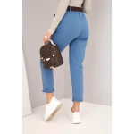 Spodnie damskie bawełniane z paskiem i podwijaną nogawką jeansowe-3