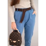 Spodnie damskie bawełniane z paskiem i podwijaną nogawką jeansowe-4