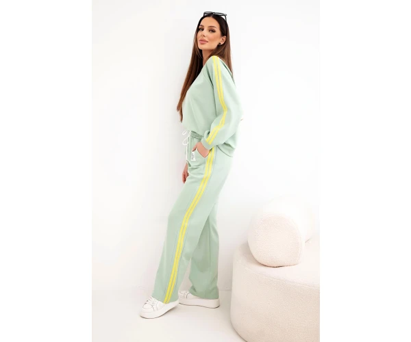Komplet dresowy damski Masełko z lampasami i luźną bluzą ciemny miętowy-1