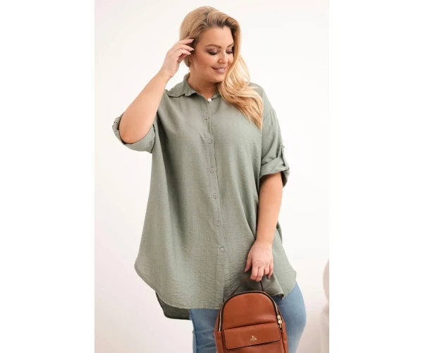 Koszula damska Plus Size z wiskozy z dłuższym tyłem khaki-1