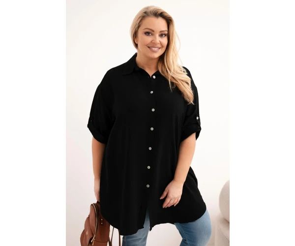 Koszula damska Plus Size z wiskozy z dłuższym tyłem czarna-1