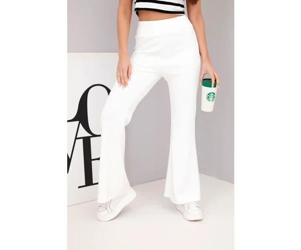 Spodnie damskie masełko z rozszerzaną nogawką ecru-1