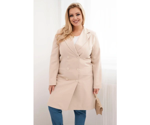 Płaszcz damski Plus Size dwurzędowy z kołnierzem beżowy-1