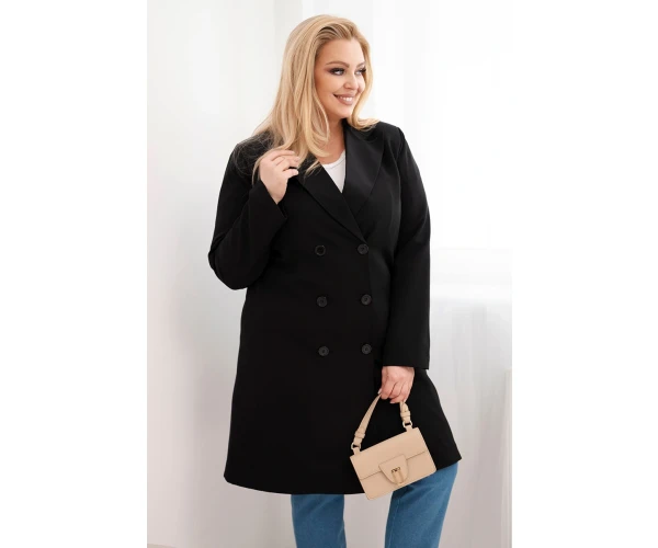 Płaszcz damski Plus Size dwurzędowy z kołnierzem czarny-1