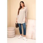Koszula bawełniana muślinowa Plus Size ciemno beżowa-2