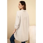 Koszula bawełniana muślinowa Plus Size ciemno beżowa-3