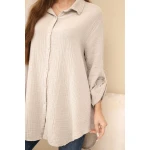 Koszula bawełniana muślinowa Plus Size ciemno beżowa-4