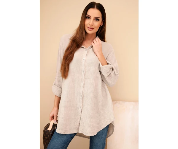 Koszula bawełniana muślinowa Plus Size ciemno beżowa-1