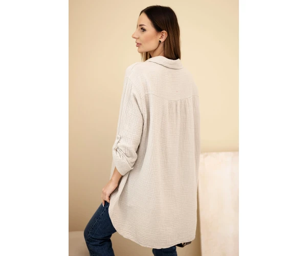 Koszula bawełniana muślinowa Plus Size ciemno beżowa-3