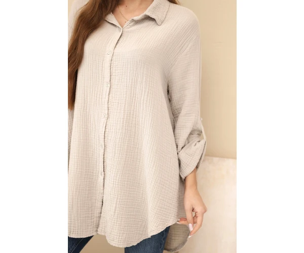 Koszula bawełniana muślinowa Plus Size ciemno beżowa-4